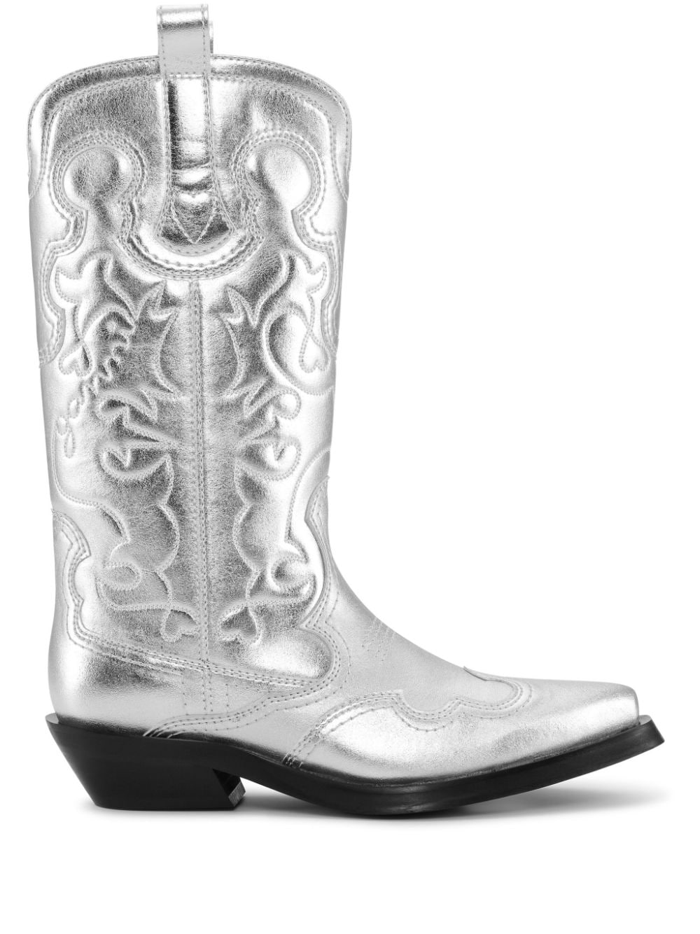 GANNI 40mm metallic leather Western boots - Silver