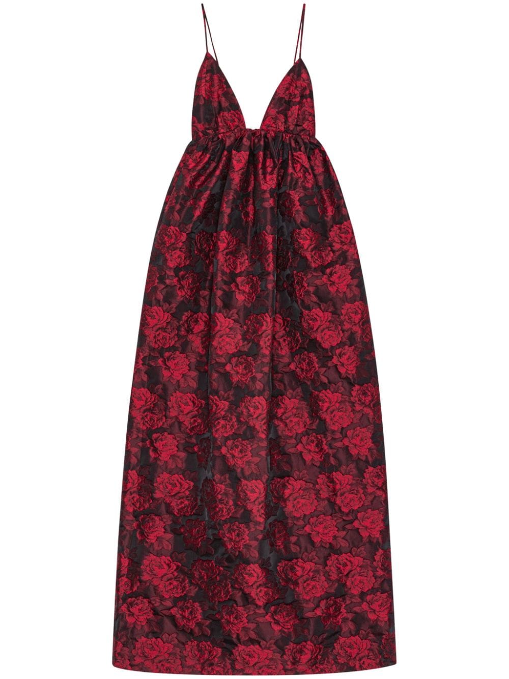GANNI botanical-print jacquard midi dress - Red