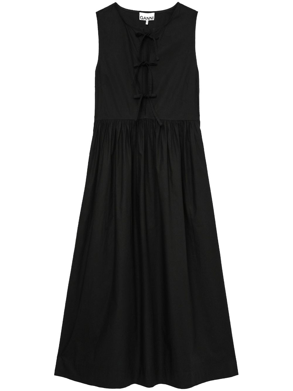 GANNI bow-detail cotton midi dress - Black