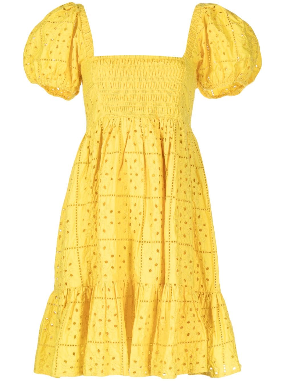 GANNI broderie anglaise flared dress - Yellow