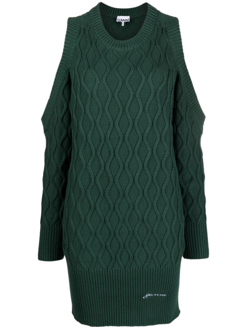GANNI cable-knit cotton midi dress - Green