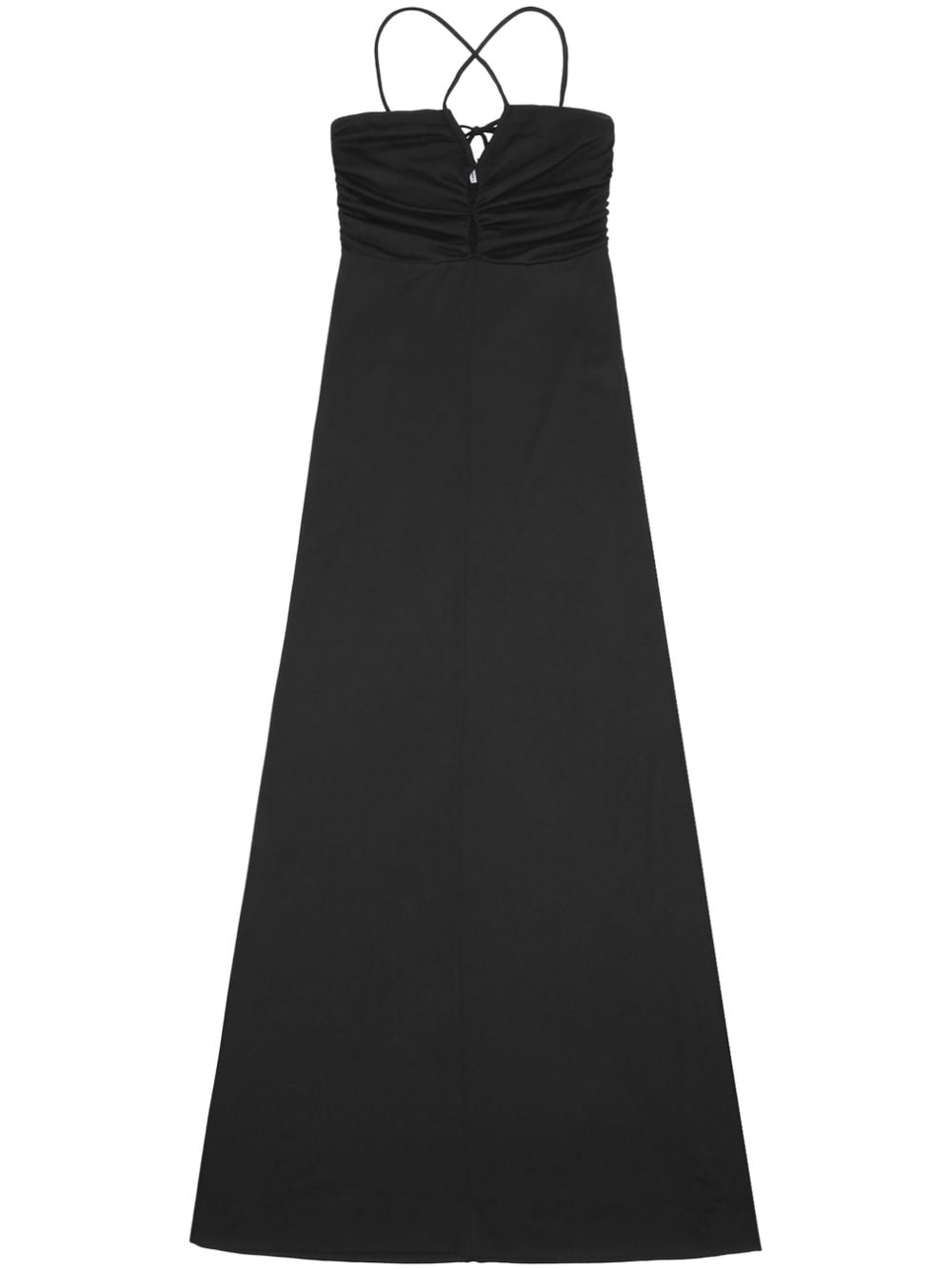 GANNI crossover-strap gathered maxi dress - Black
