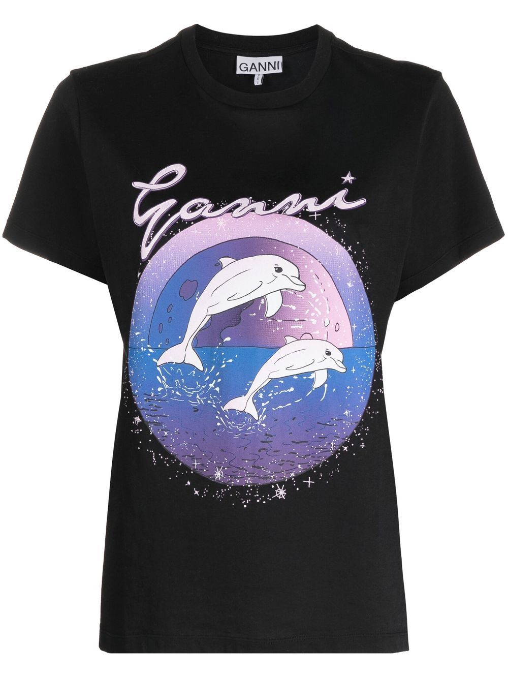 GANNI dolphins-print T-shirt - Black