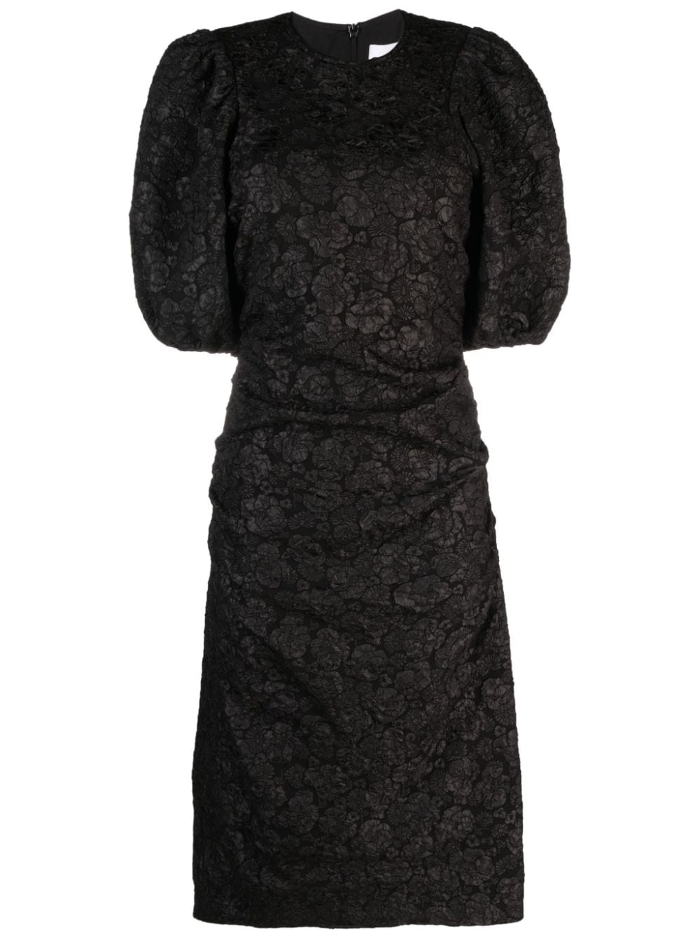 GANNI floral cloqué puff-sleeve dress - Black