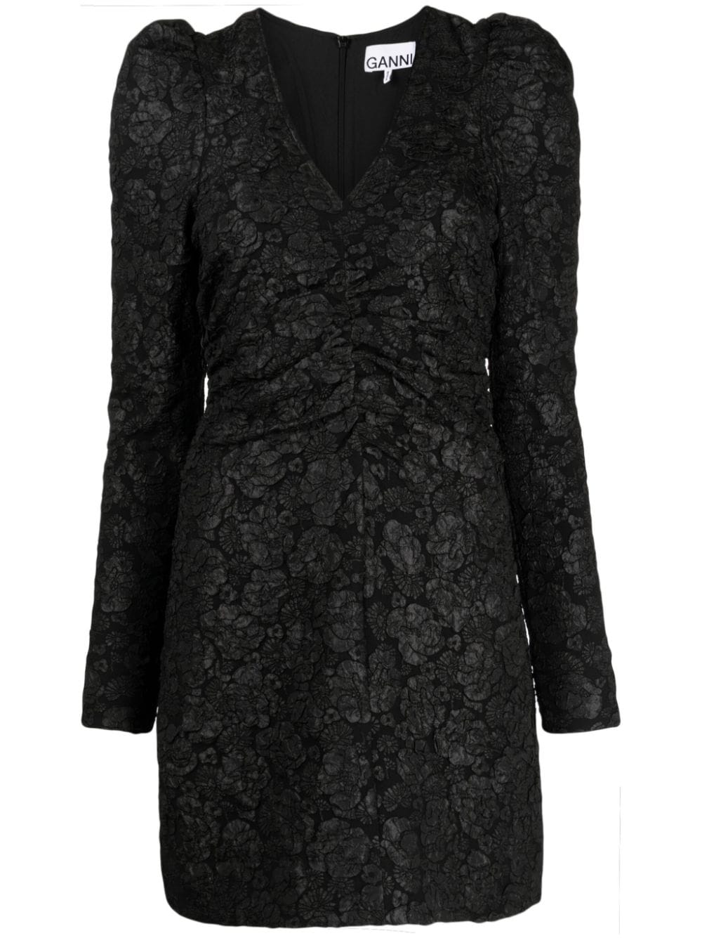 GANNI floral-jacquard V-neck dress - Black