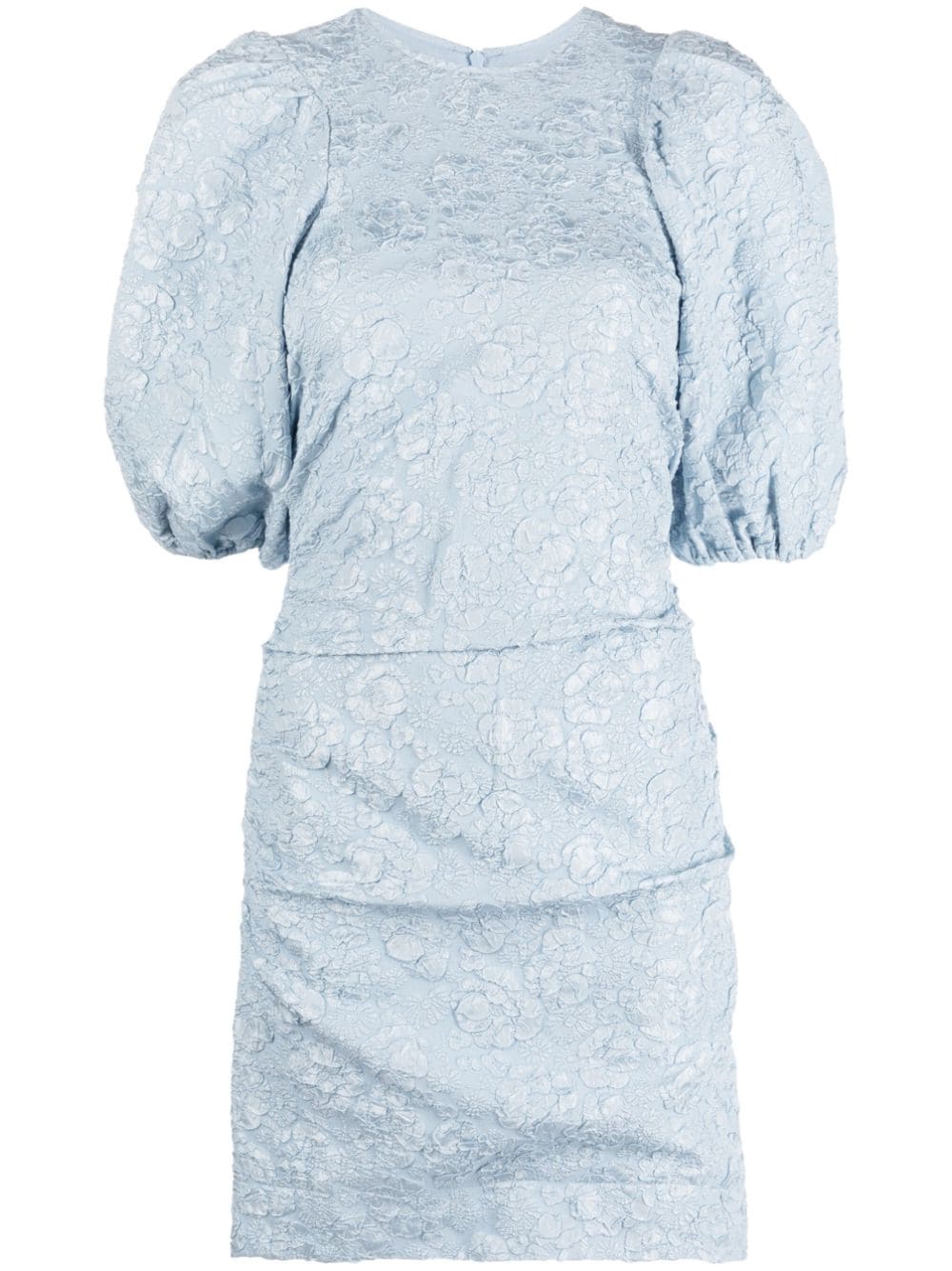 GANNI floral-jacquard puff-sleeve dress - Blue