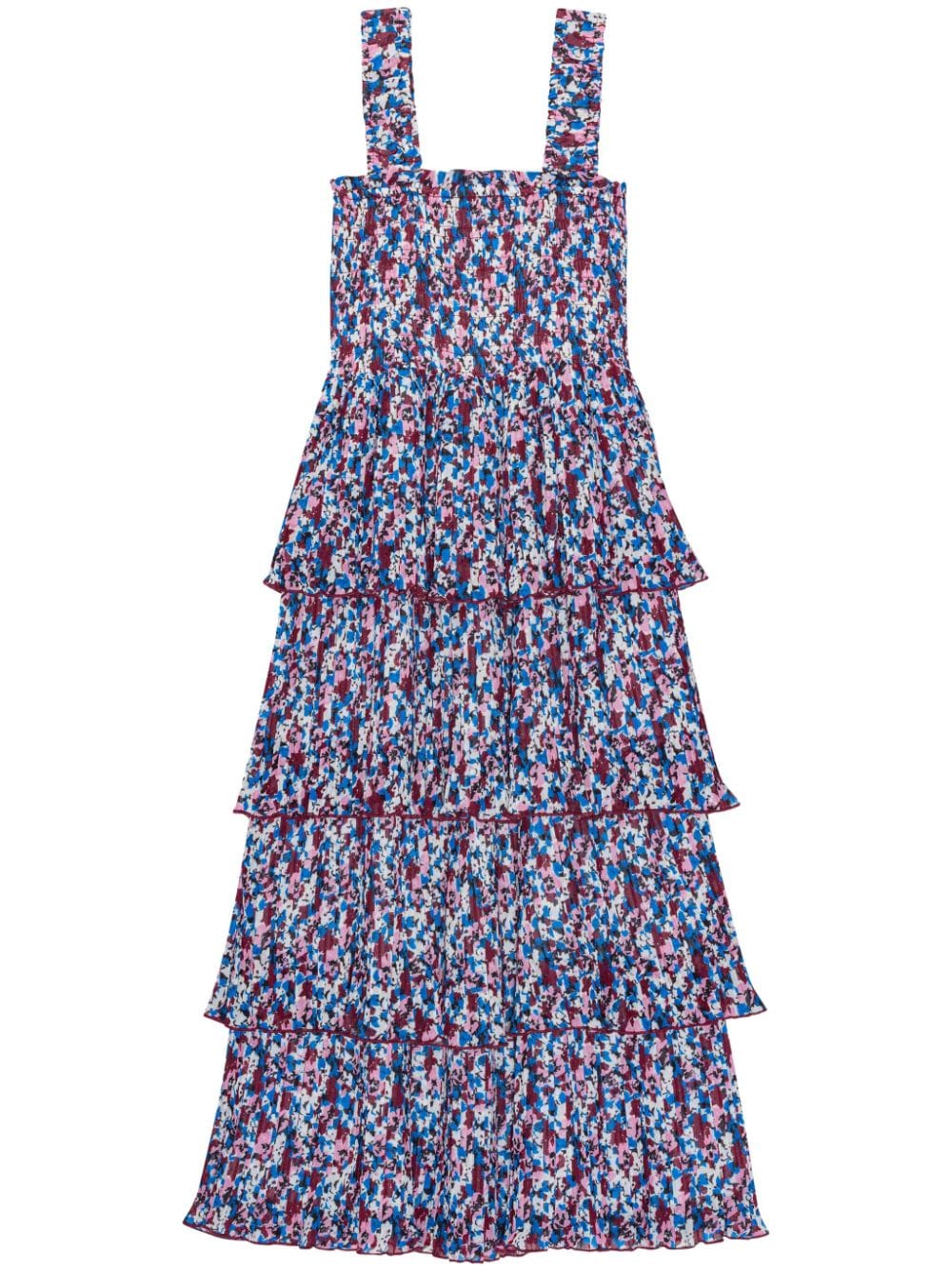 GANNI floral-print layered midi dress - Blue
