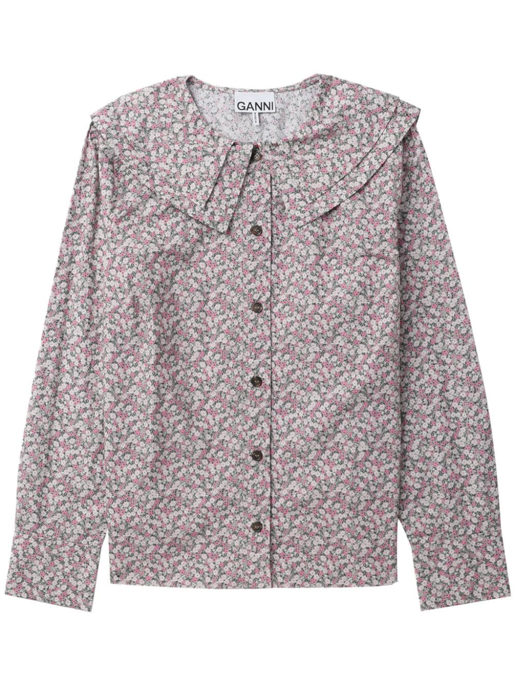 GANNI floral-print organic cotton shirt - Grey