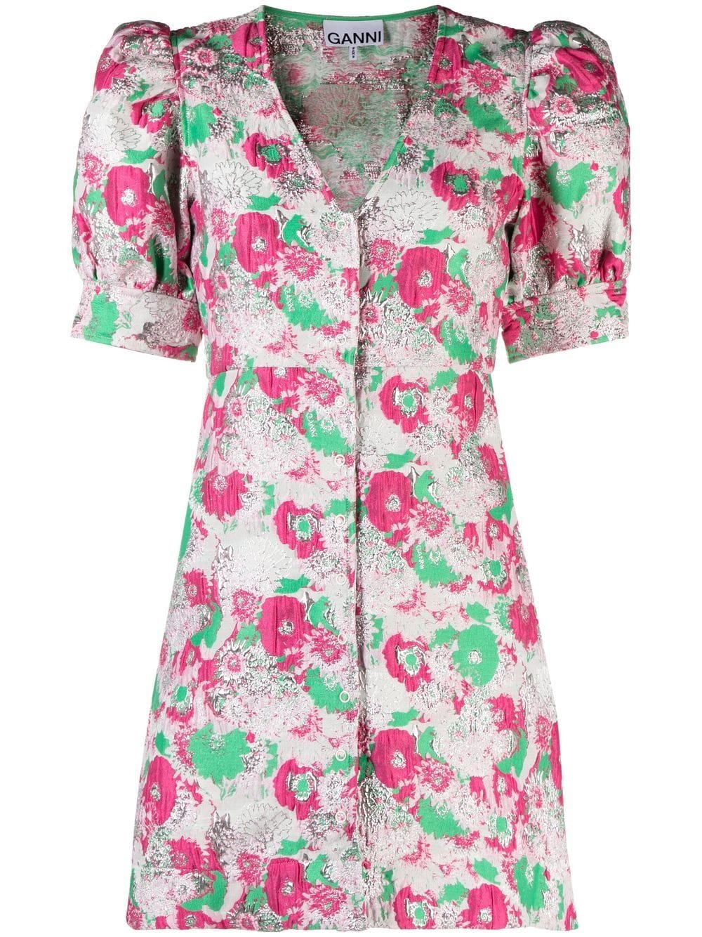 GANNI floral-print short-sleeve dress - Pink