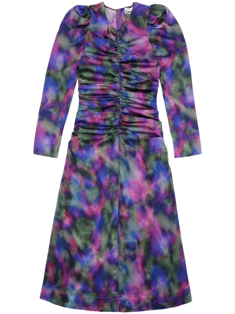 GANNI graphic-print gathered dress - Multicolour