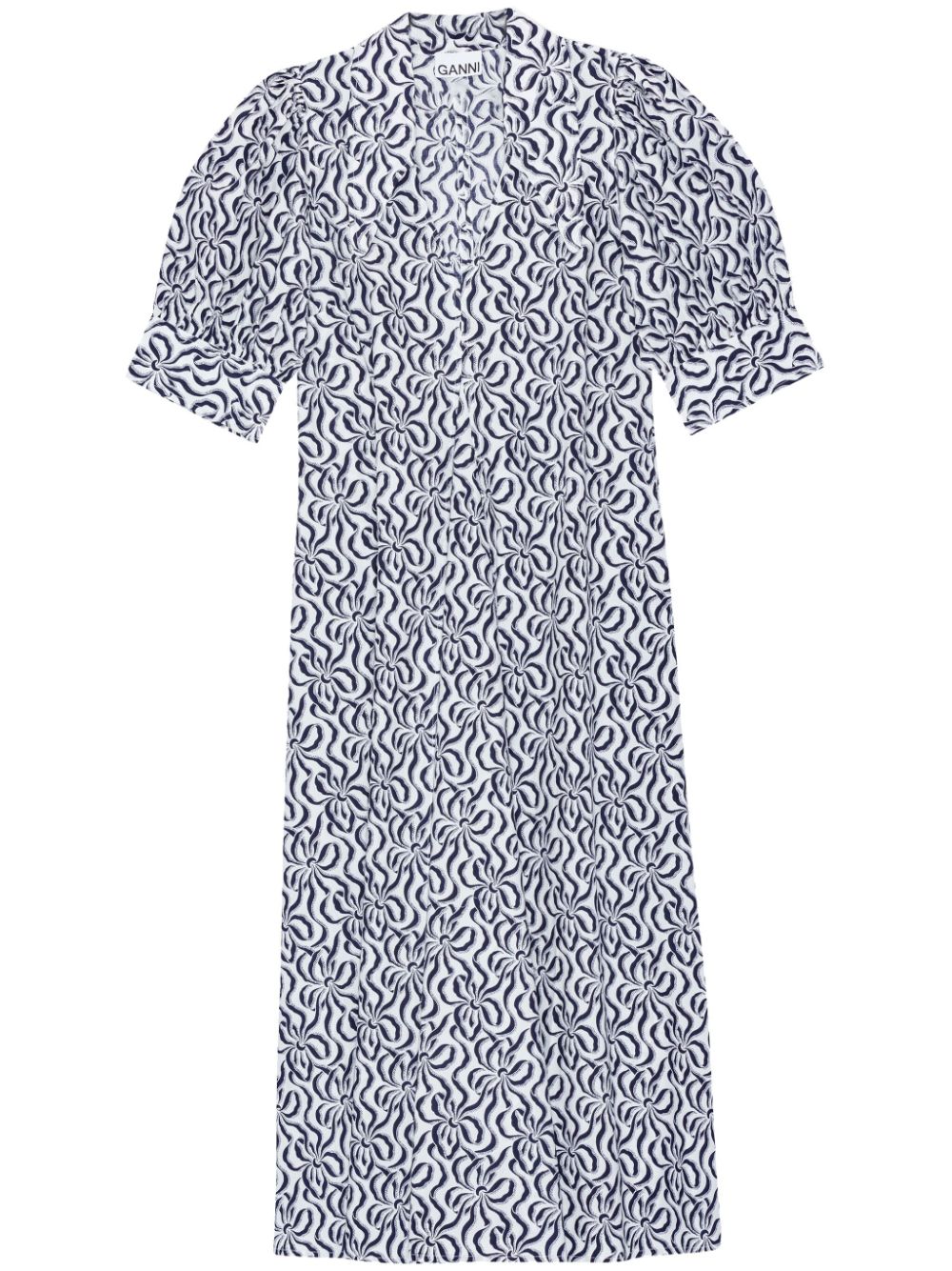 GANNI graphic-print organic-cotton midi dress - Blue