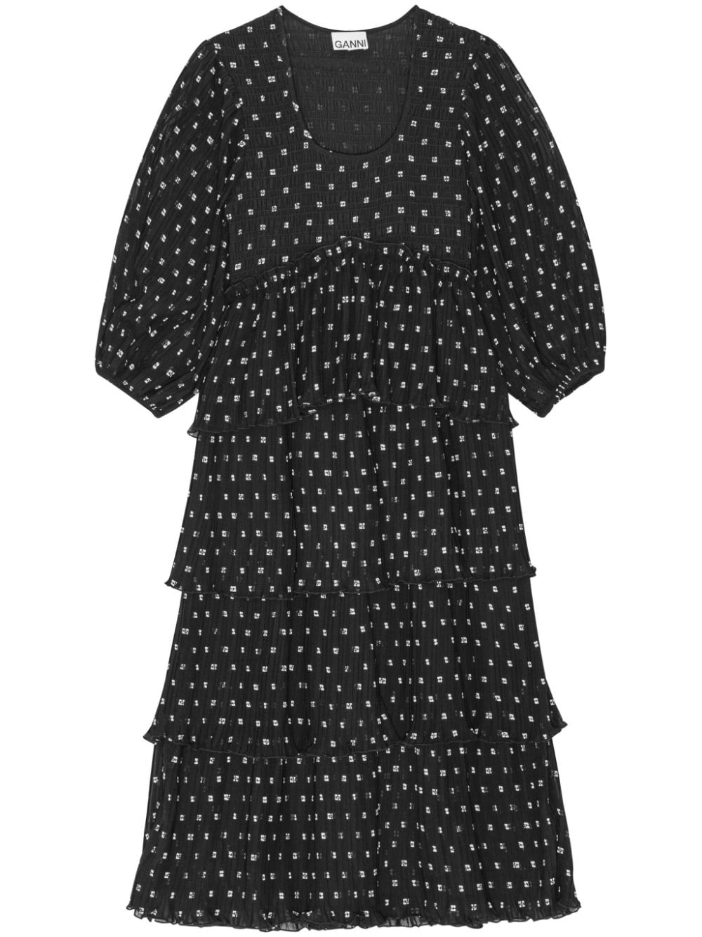 GANNI graphic-print short-sleeve layered midi dress - Black