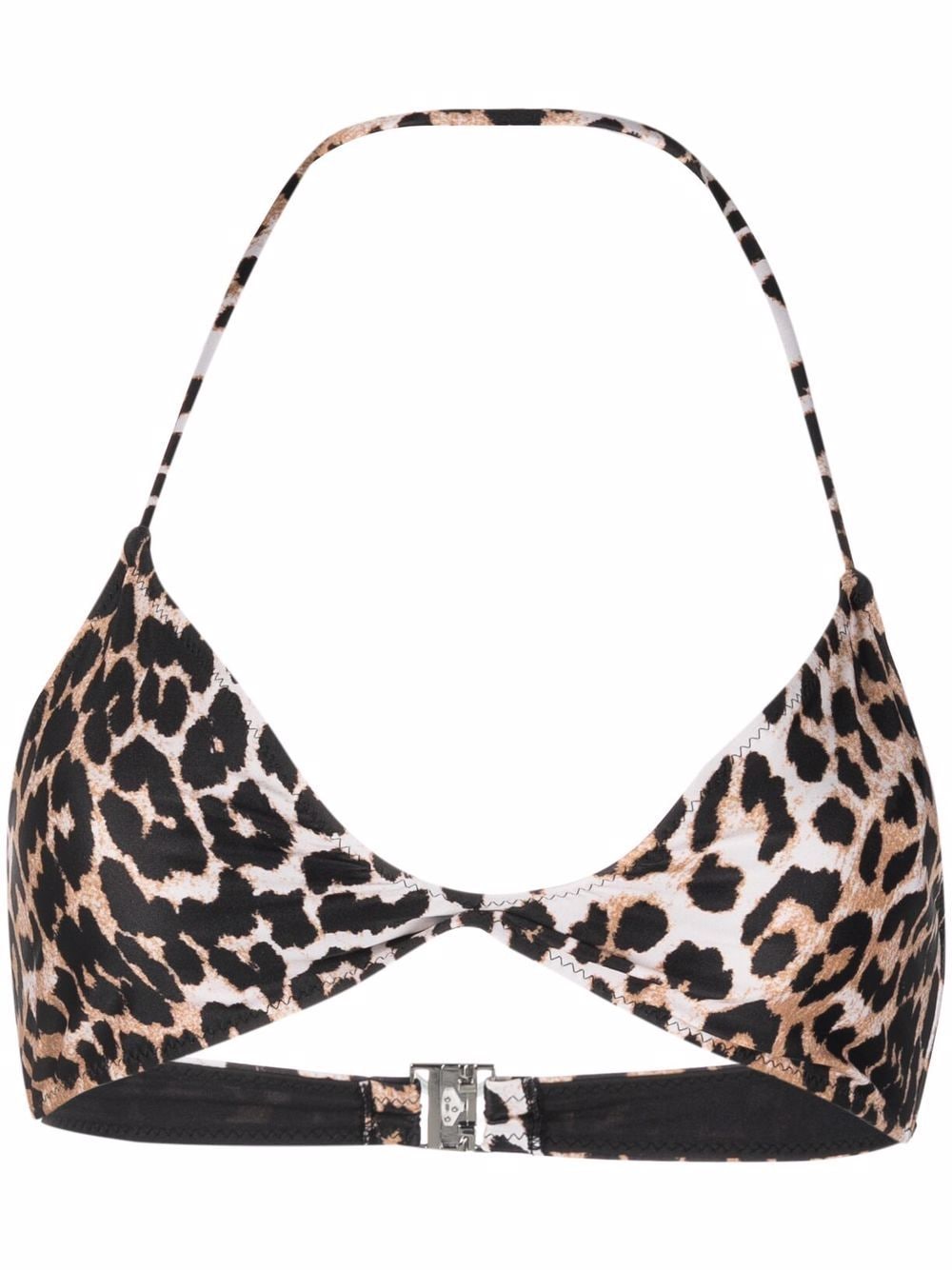 GANNI leopard-print twisted bikini top - Neutrals