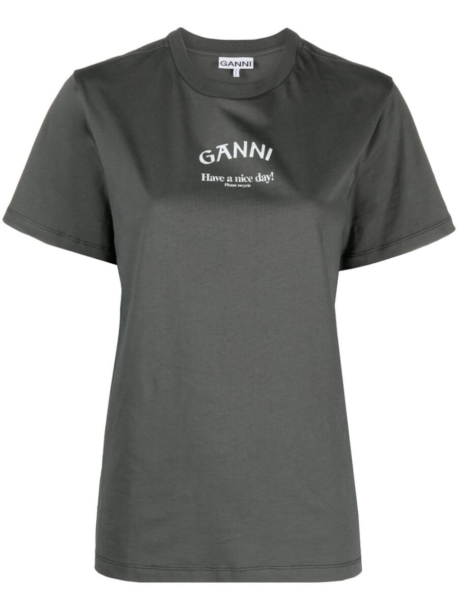 GANNI logo-print organic-cotton T-shirt - Grey