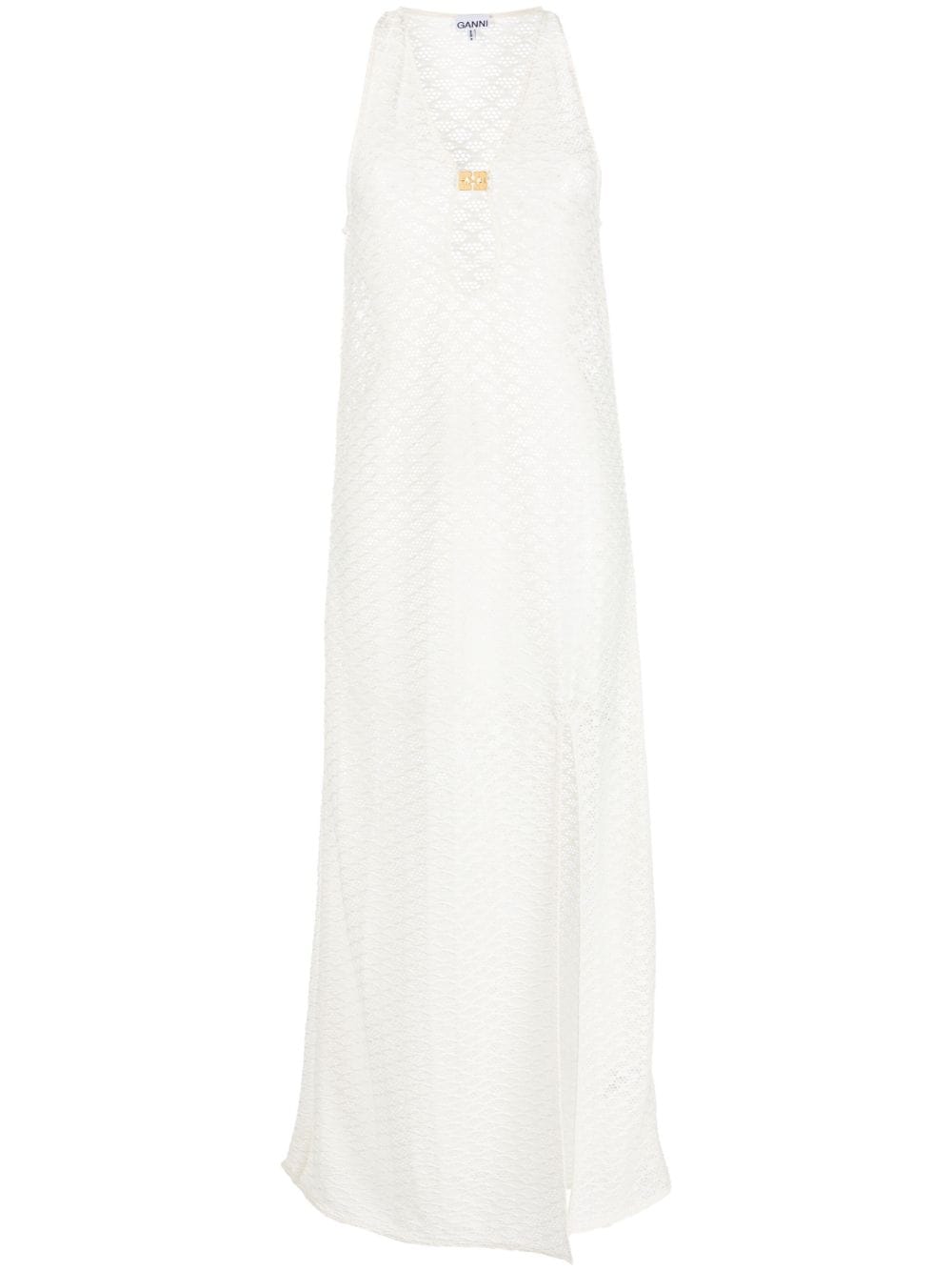 GANNI mesh lace maxi dress - White