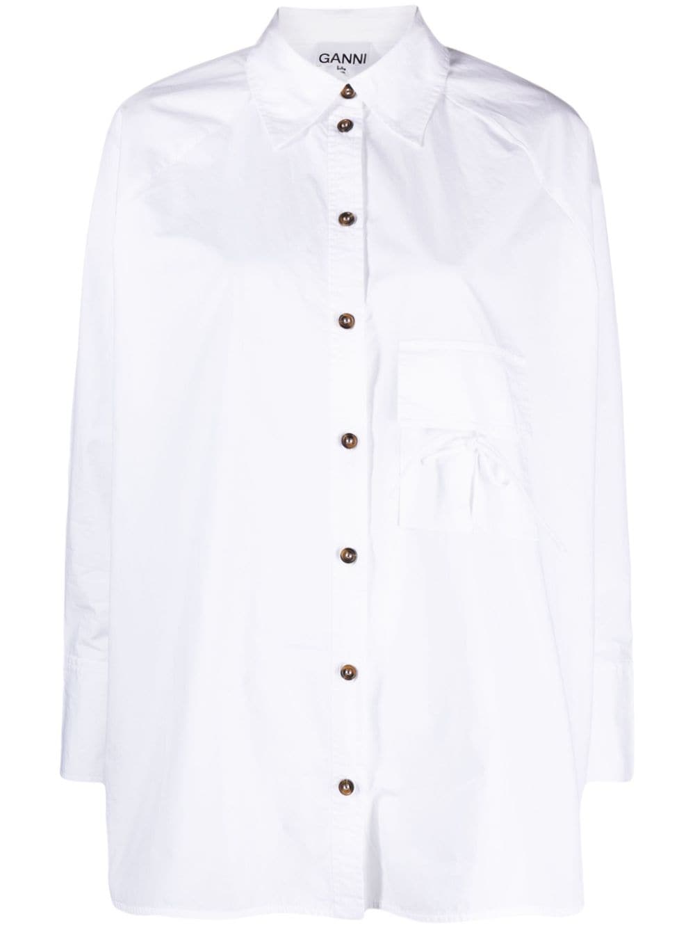 GANNI raglan-sleeved organic cotton shirt - White