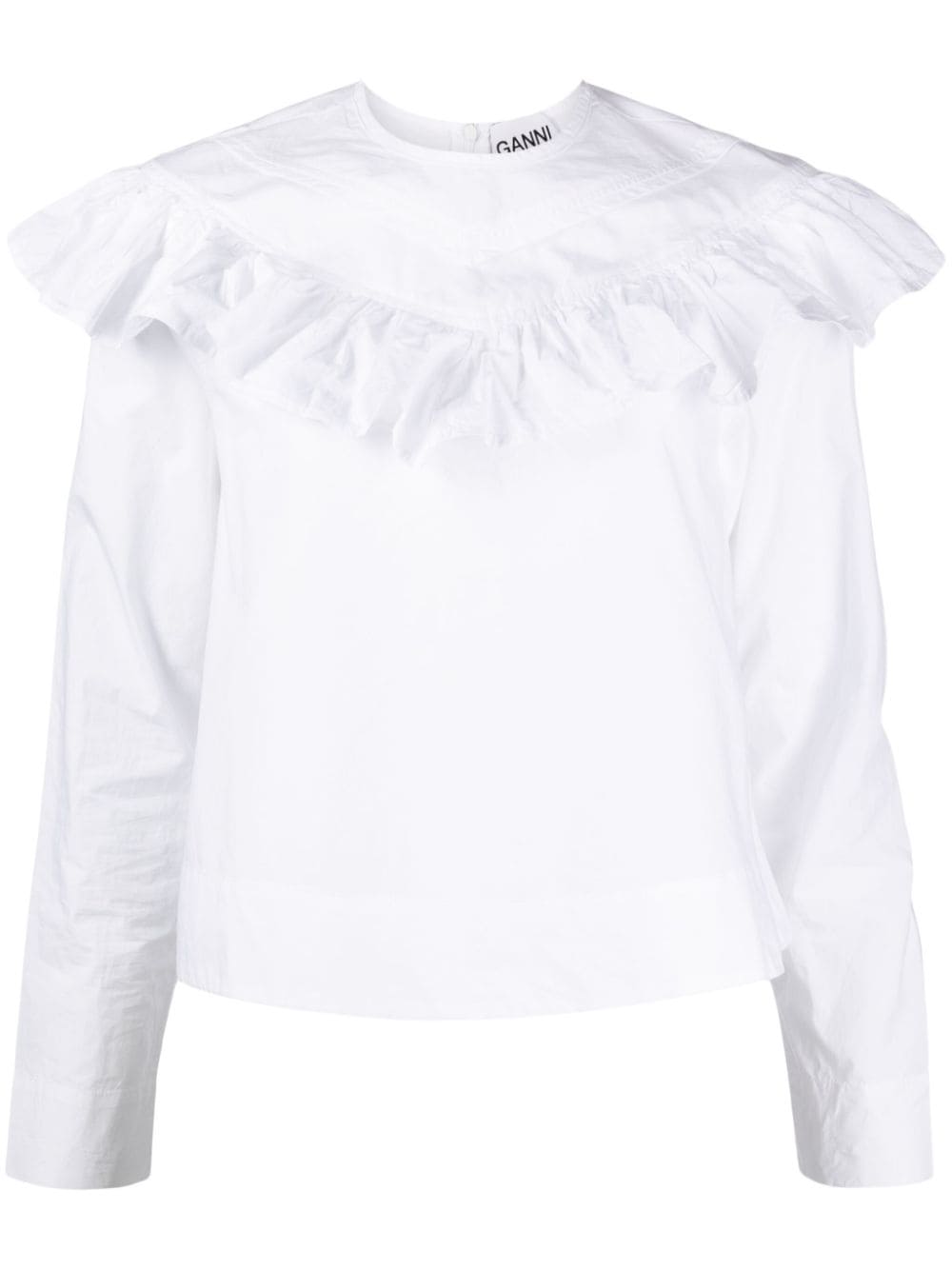 GANNI ruffle-detail organic cotton blouse - White