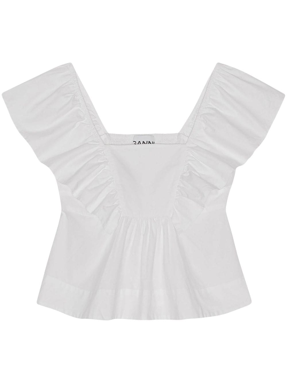 GANNI ruffled poplin sleeveless blouse - White