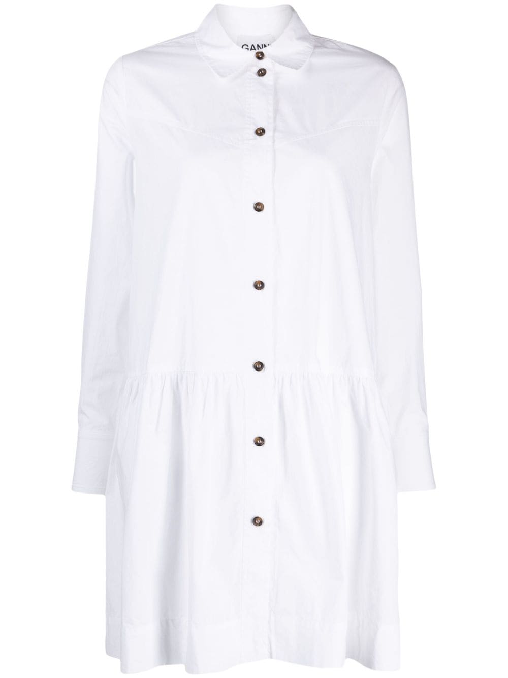 GANNI straight-point collar cotton dress - White