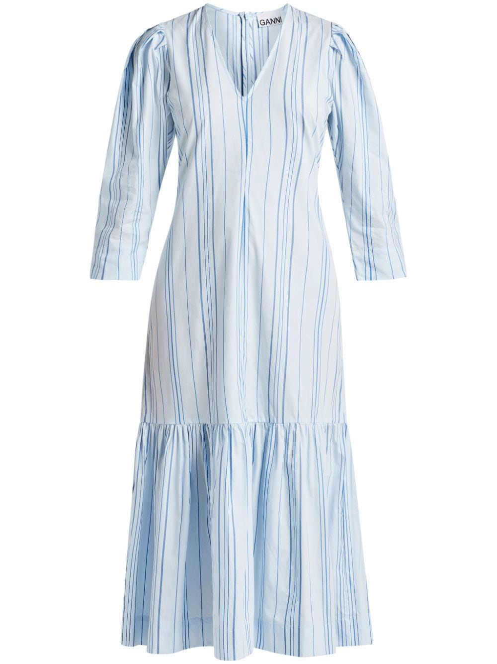 GANNI striped V-neck tiered maxi dress - Blue