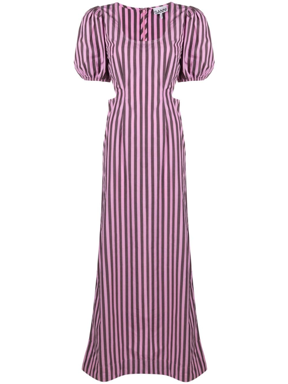 GANNI striped cut-out organic cotton dress - Pink