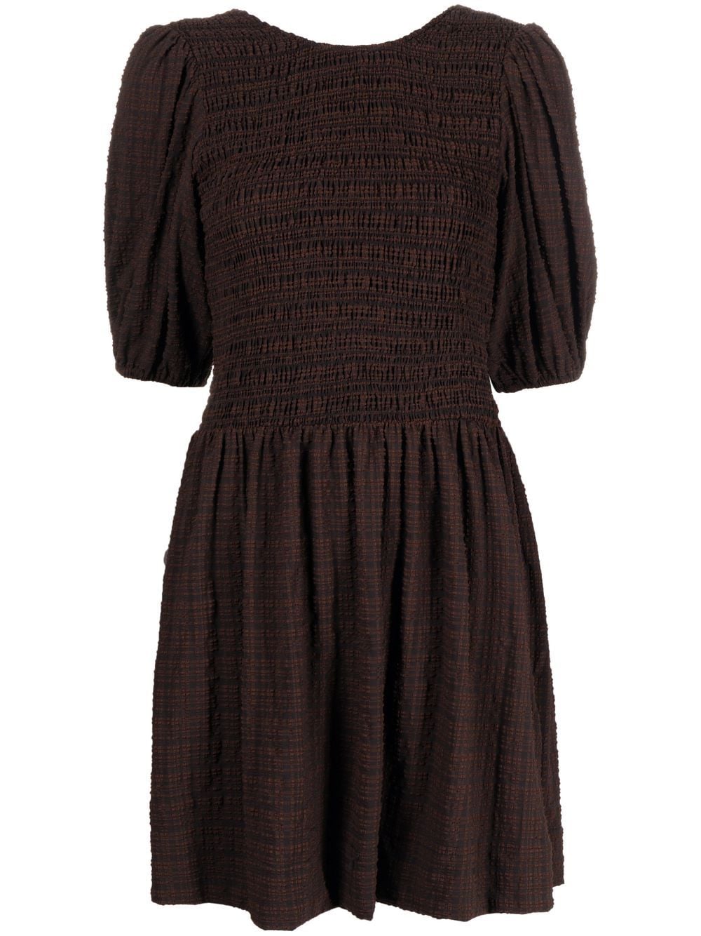 GANNI striped smocked mini dress - Brown