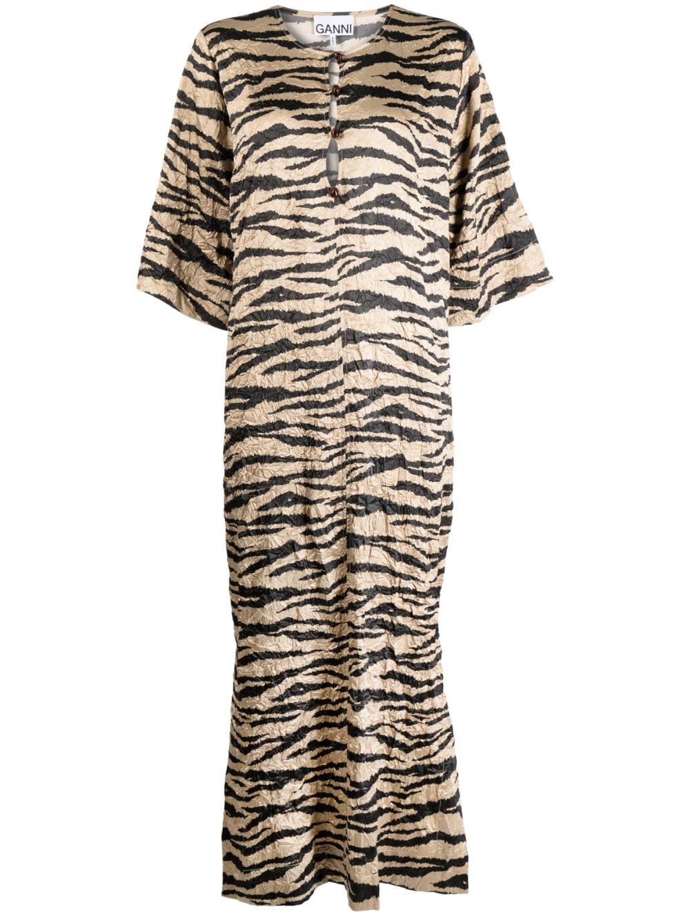 GANNI tiger-print crinkled maxi dress - Brown
