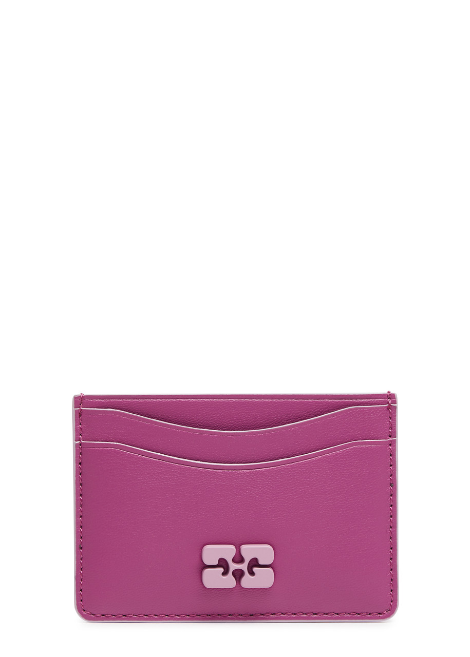 Ganni Bou Logo Leather Card Holder - Bright Pink