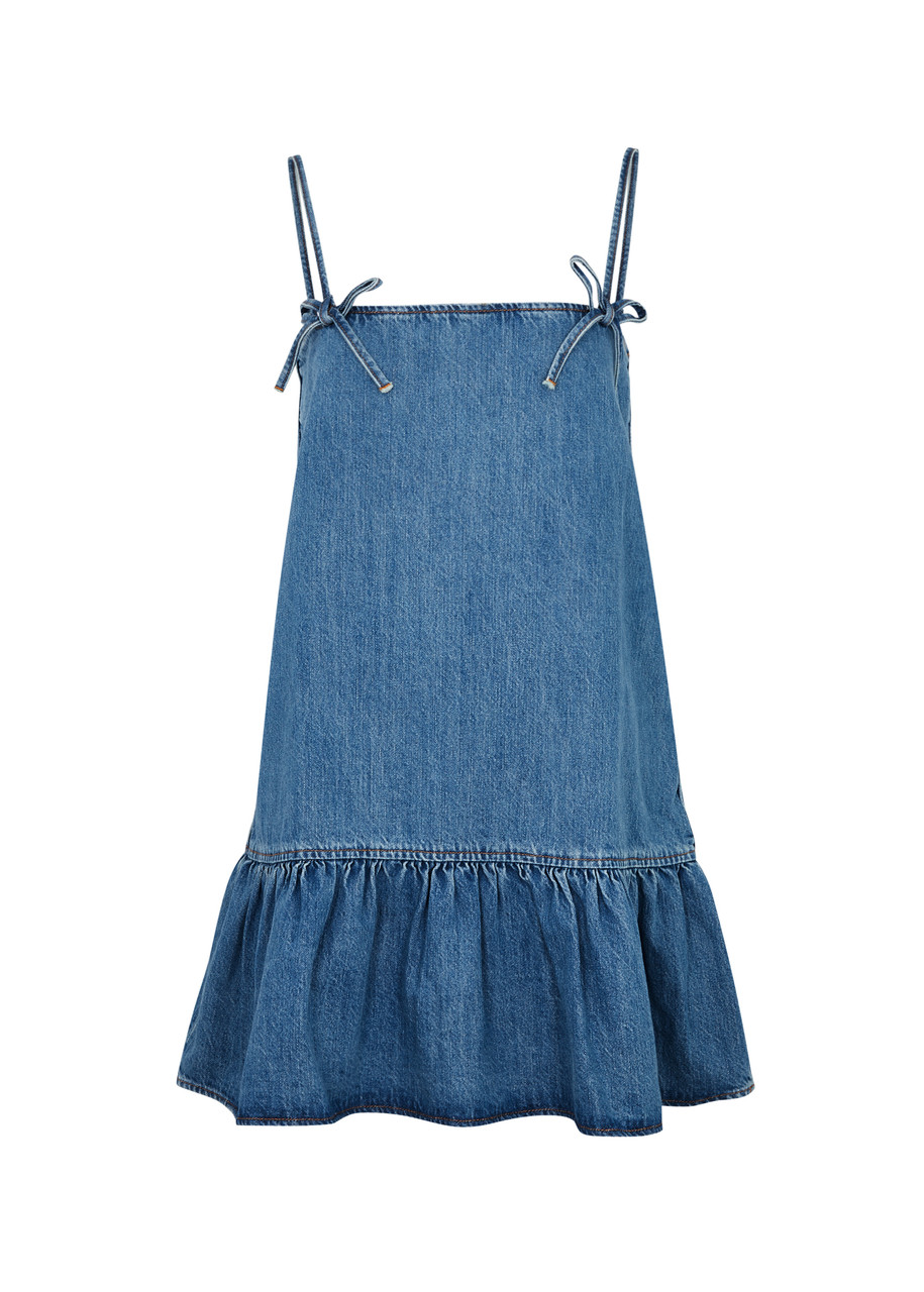 Ganni Bow-embellished Denim Mini Dress - 36 (UK8 / S)