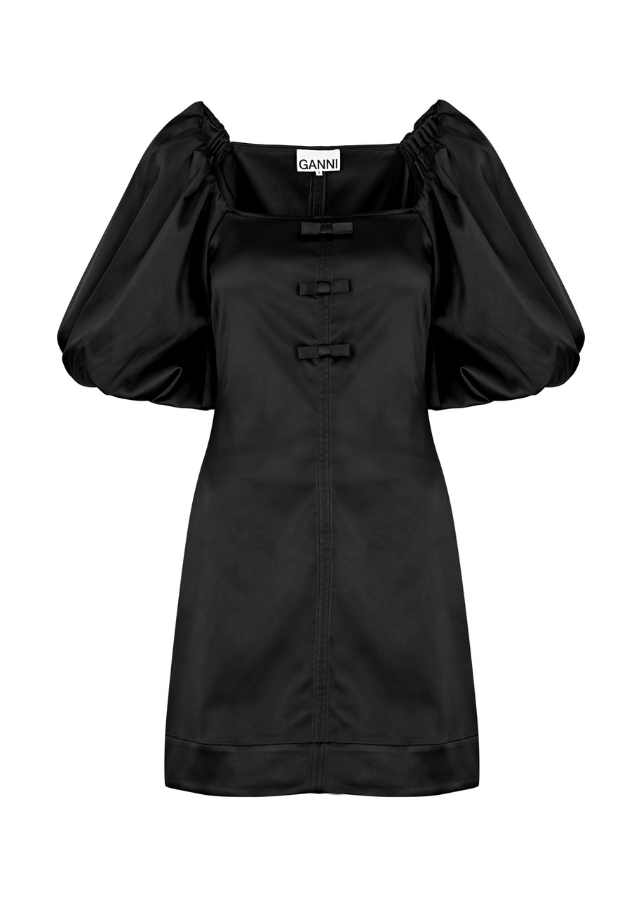 Ganni Bow-embellished Satin Mini Dress - Black - 40 (UK12 / M)