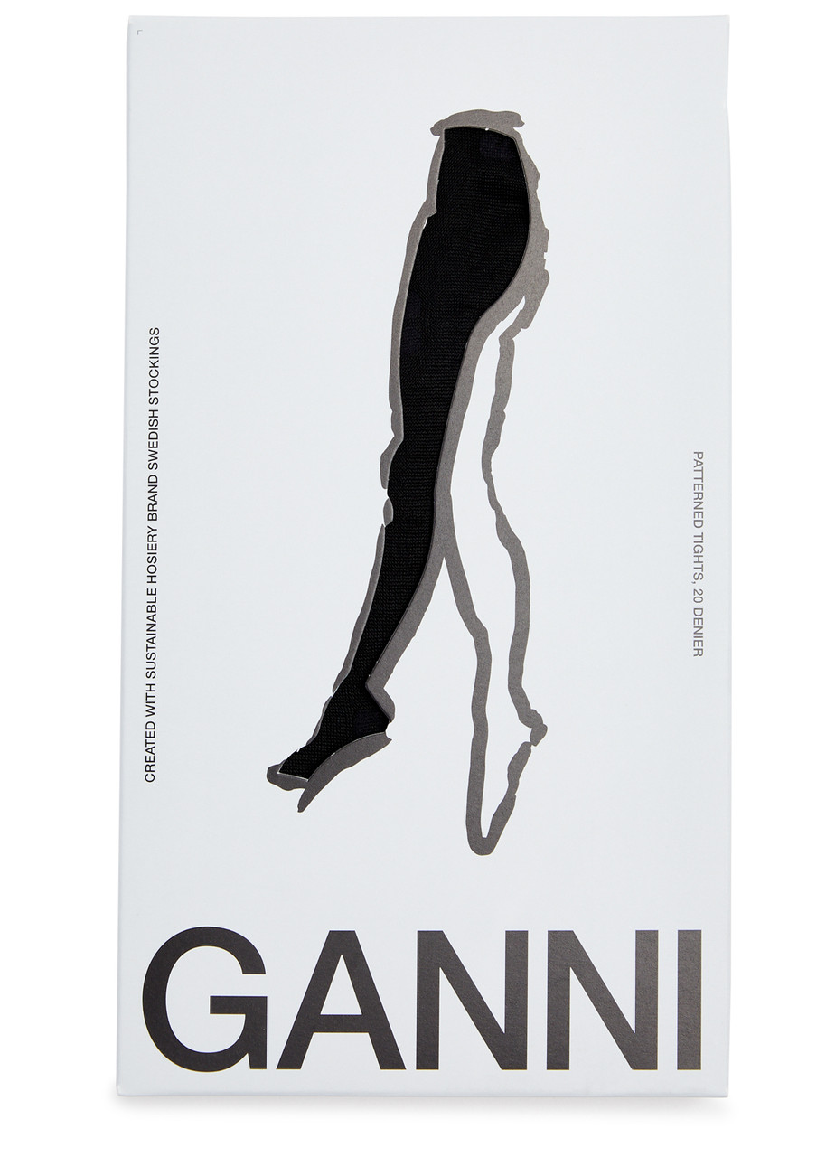 Ganni Butterfly Logo-jacquard 20 Denier Tights - Black