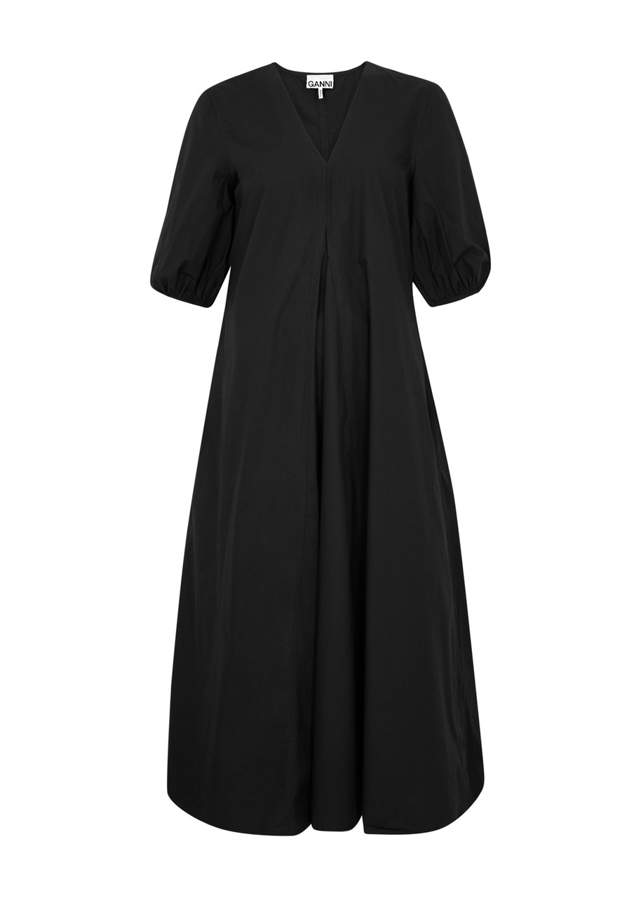 Ganni Cotton-poplin Midi Dress - Black - 32 (UK4 / Xxs)