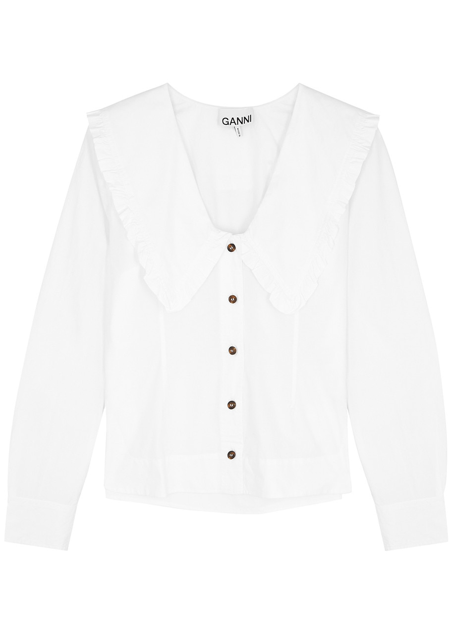 Ganni Cotton-poplin Shirt - White - 32 (UK 4 / Xxs)