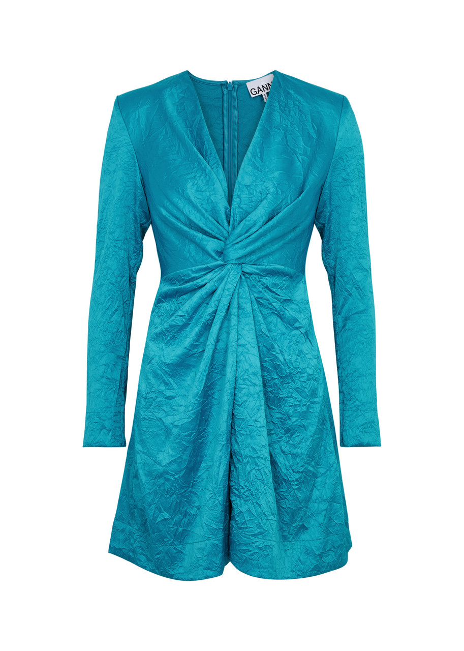 Ganni Crinkled Satin Mini Dress - Blue - 38 (UK10 / S)