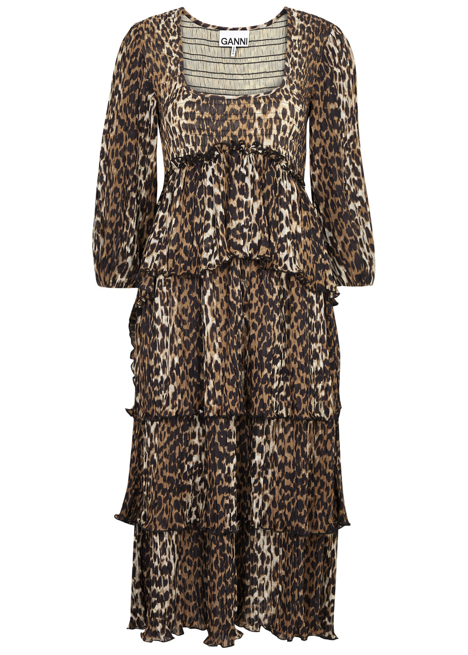 Ganni Leopard-print Tiered Chiffon Midi Dress - 40 (UK12 / M)