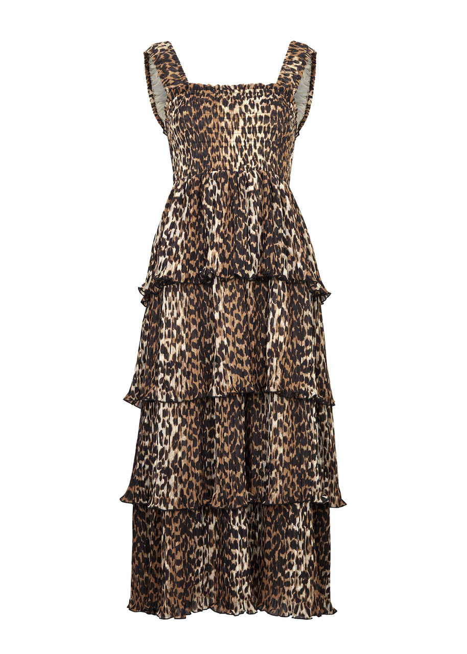 Ganni Leopard-print Tiered Georgette Midi Dress - 36 (UK8 / S)