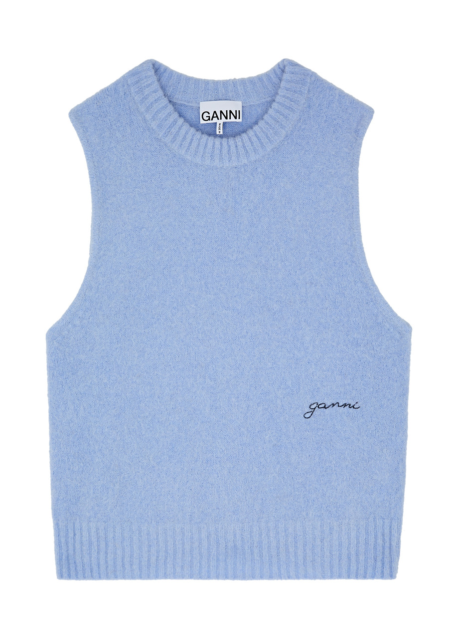 Ganni Logo-embroidered Alpaca-blend Vest - Light Blue - S (UK8-10 / S)