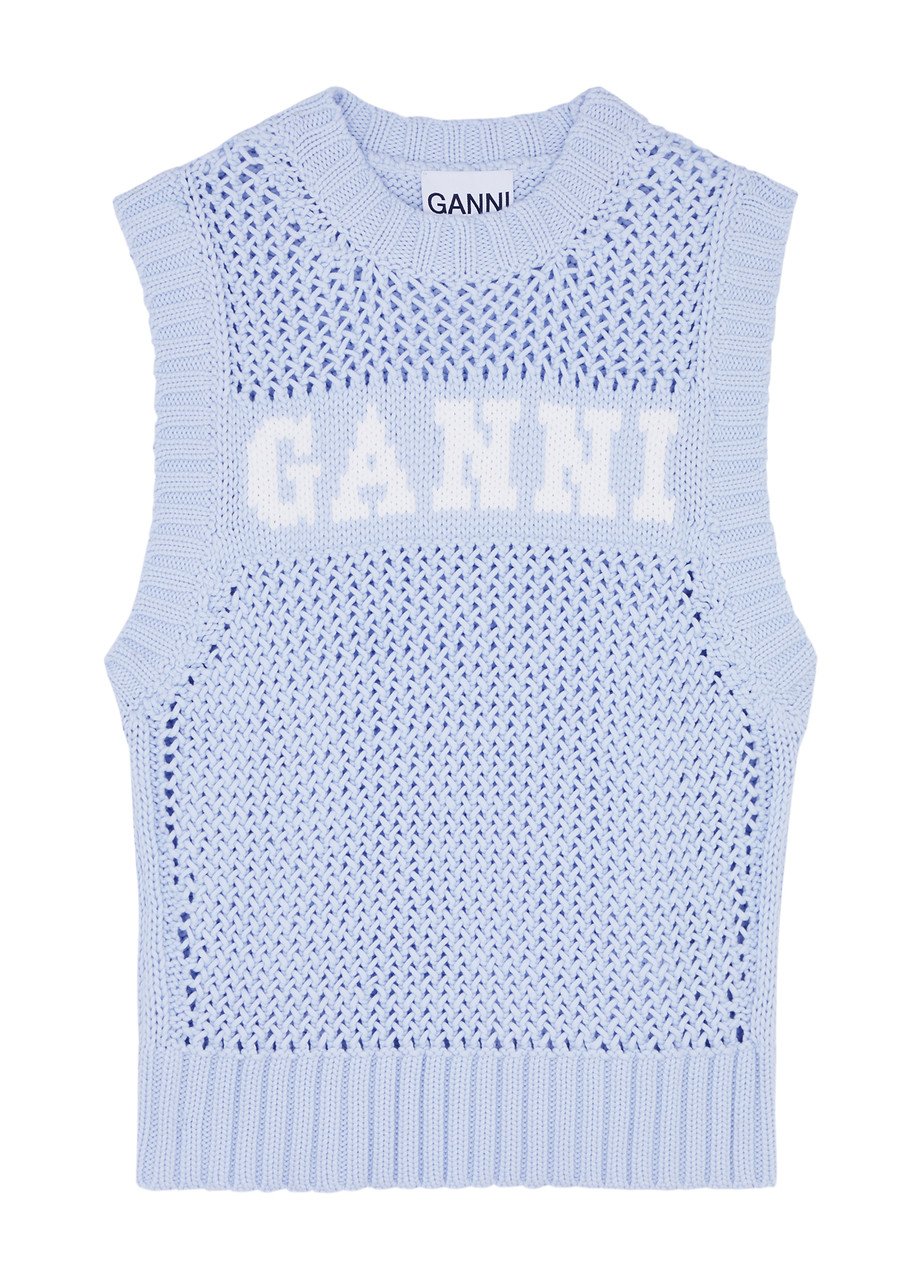 Ganni Logo-intarsia Cotton-blend Vest - Light Blue - L (UK14 / L)