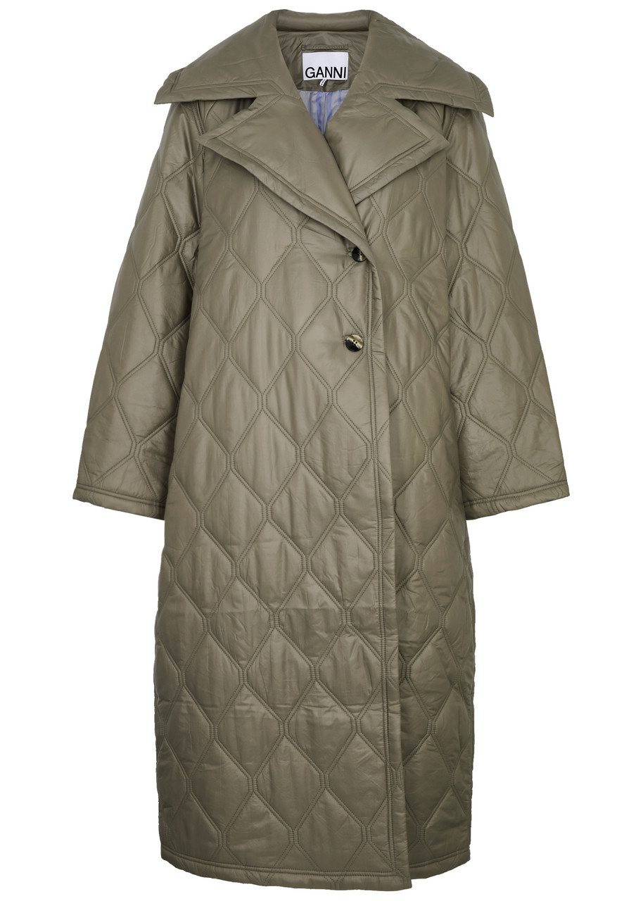 Ganni Quilted Shell Coat - Beige - 34 (UK6 / XS)