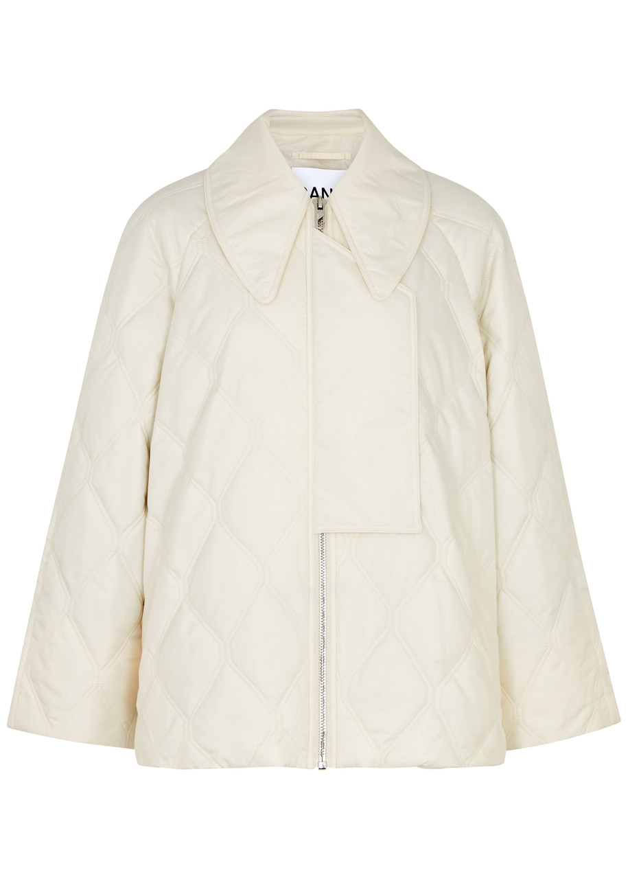 Ganni Quilted Shell Jacket - Cream - 40 (UK12 / M)