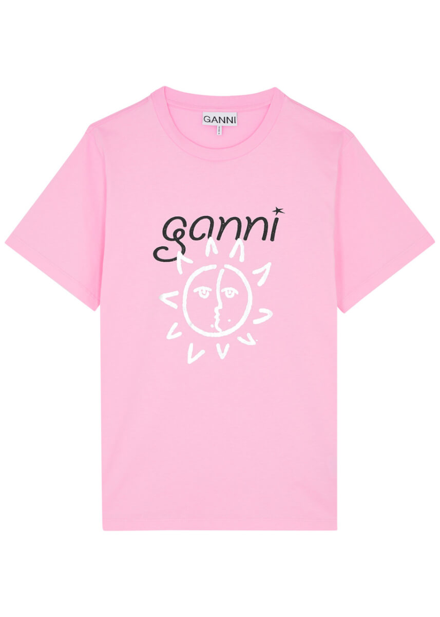 Ganni Sun-print Cotton T-shirt - Pink - S (UK8-10 / S)