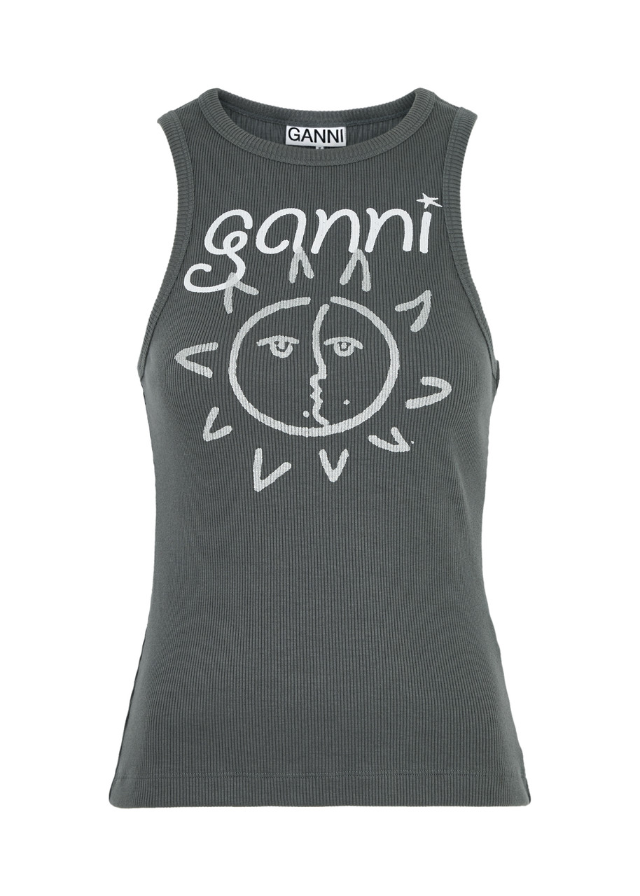 Ganni Sun-print Cotton-blend Tank - Grey - L (UK14 / L)