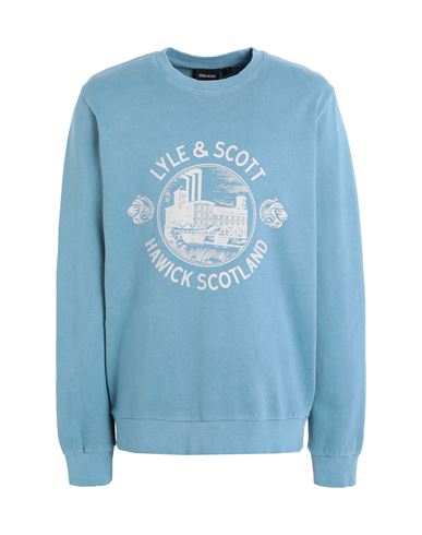 Lyle & Scott Man Sweatshirt Pastel blue Size S Cotton, Elastane