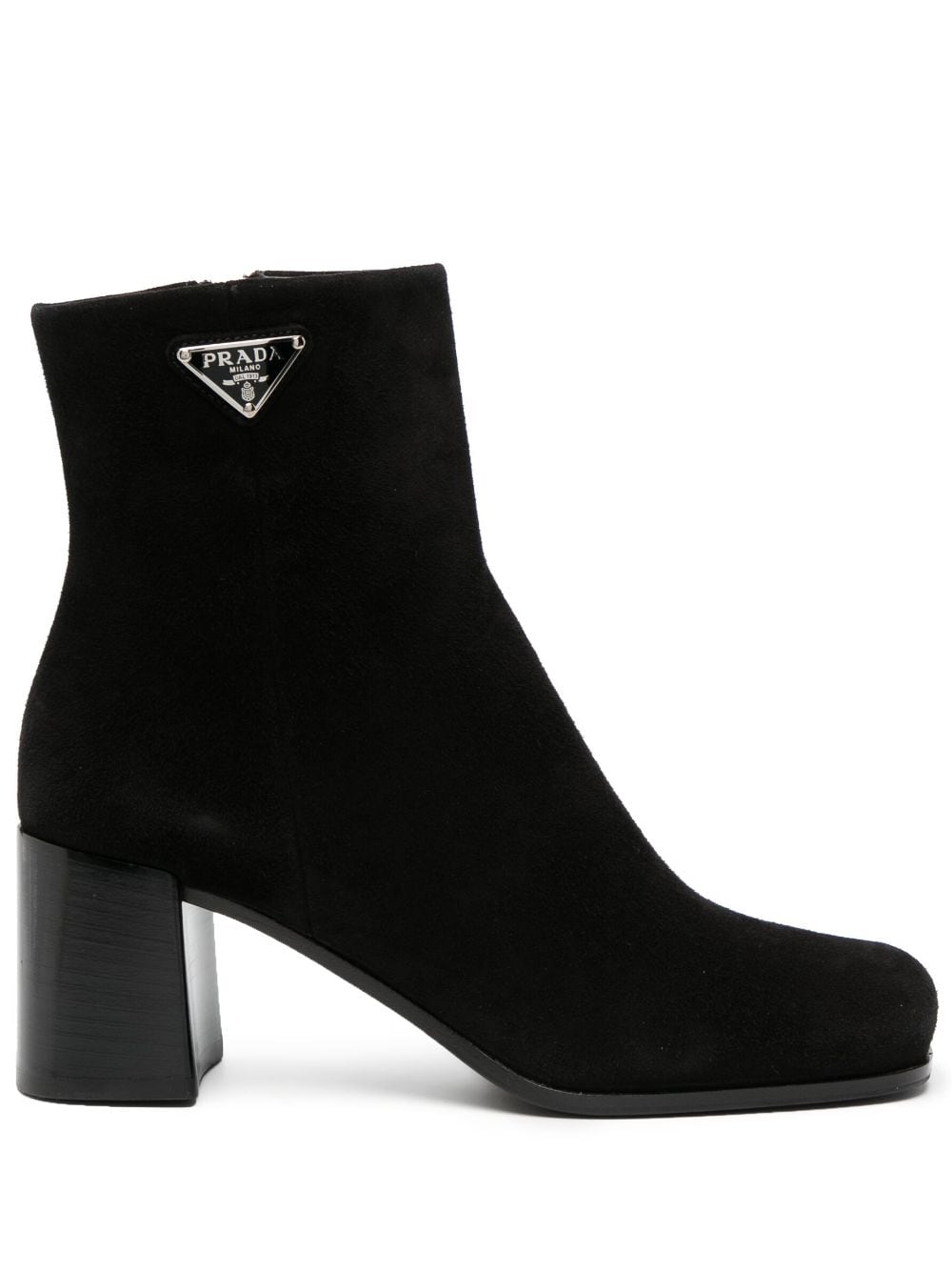 Prada 65mm triangle-logo suede boots - Black