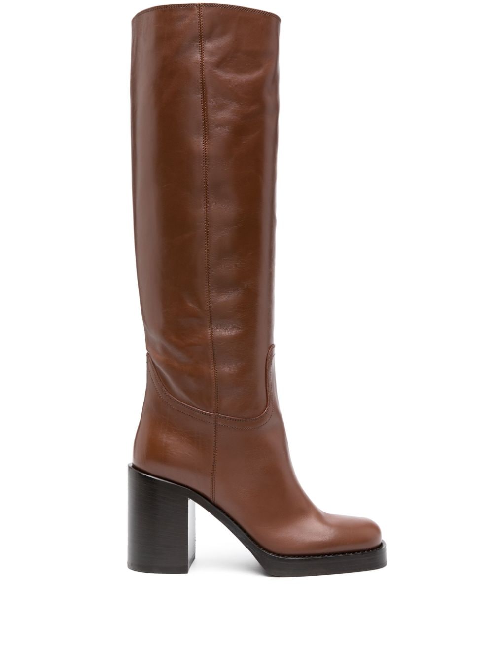 Prada 90mm round-toe leather boots - Brown