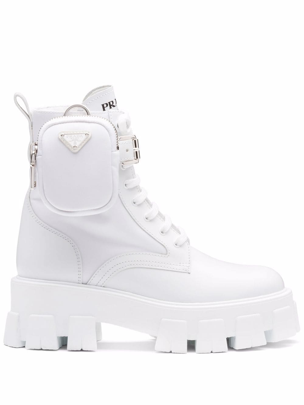 Prada Moonlith brushed leather biker boots - White