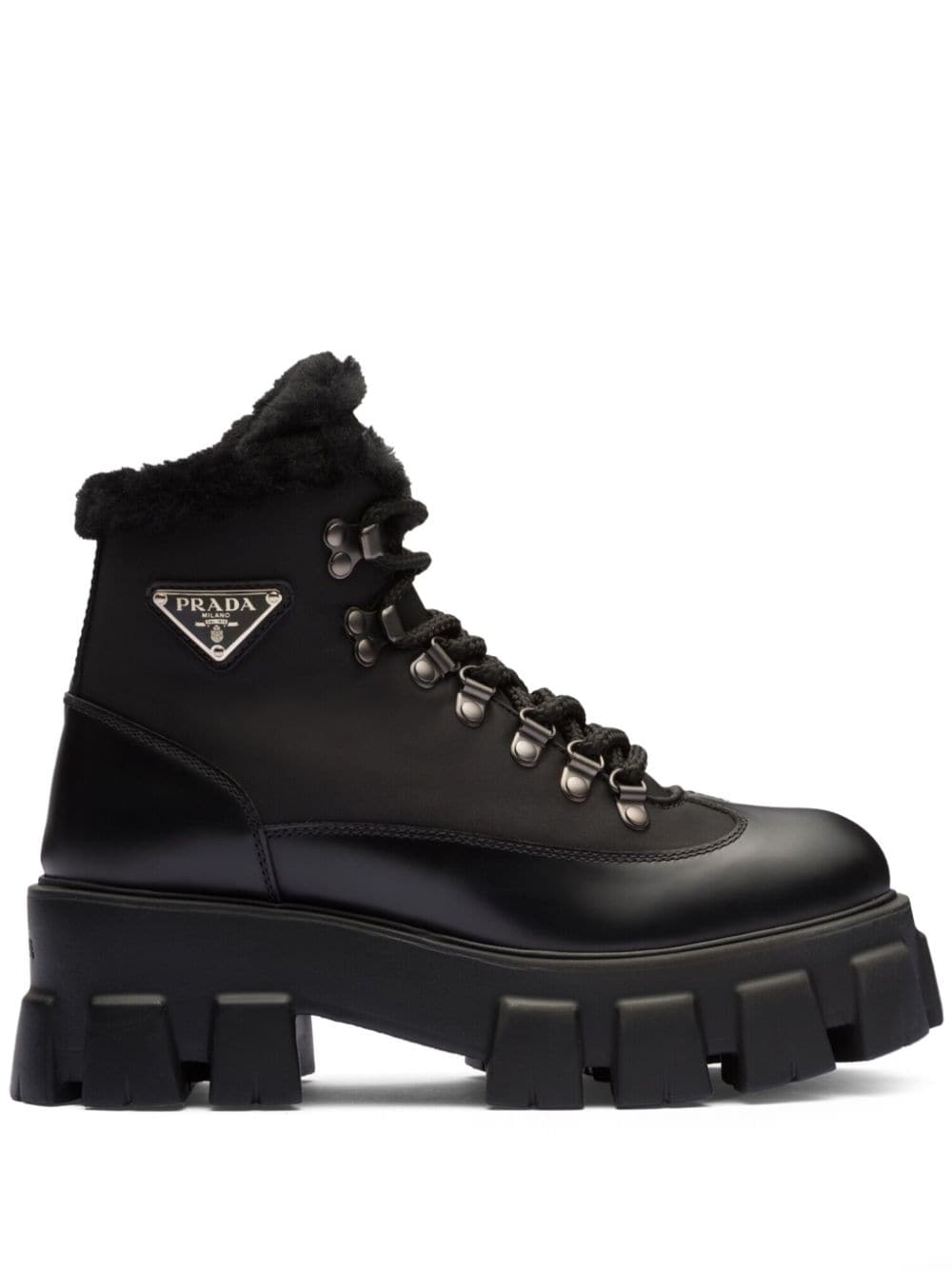 Prada Moonlith brushed leather combat boots - Black