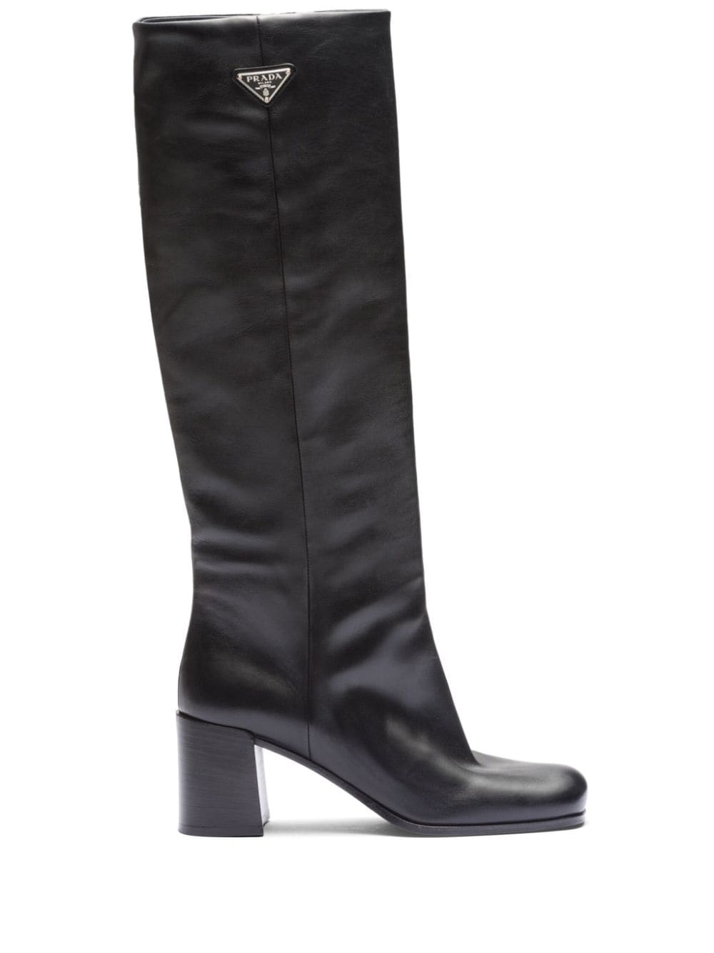 Prada logo-plaque leather boots - Black