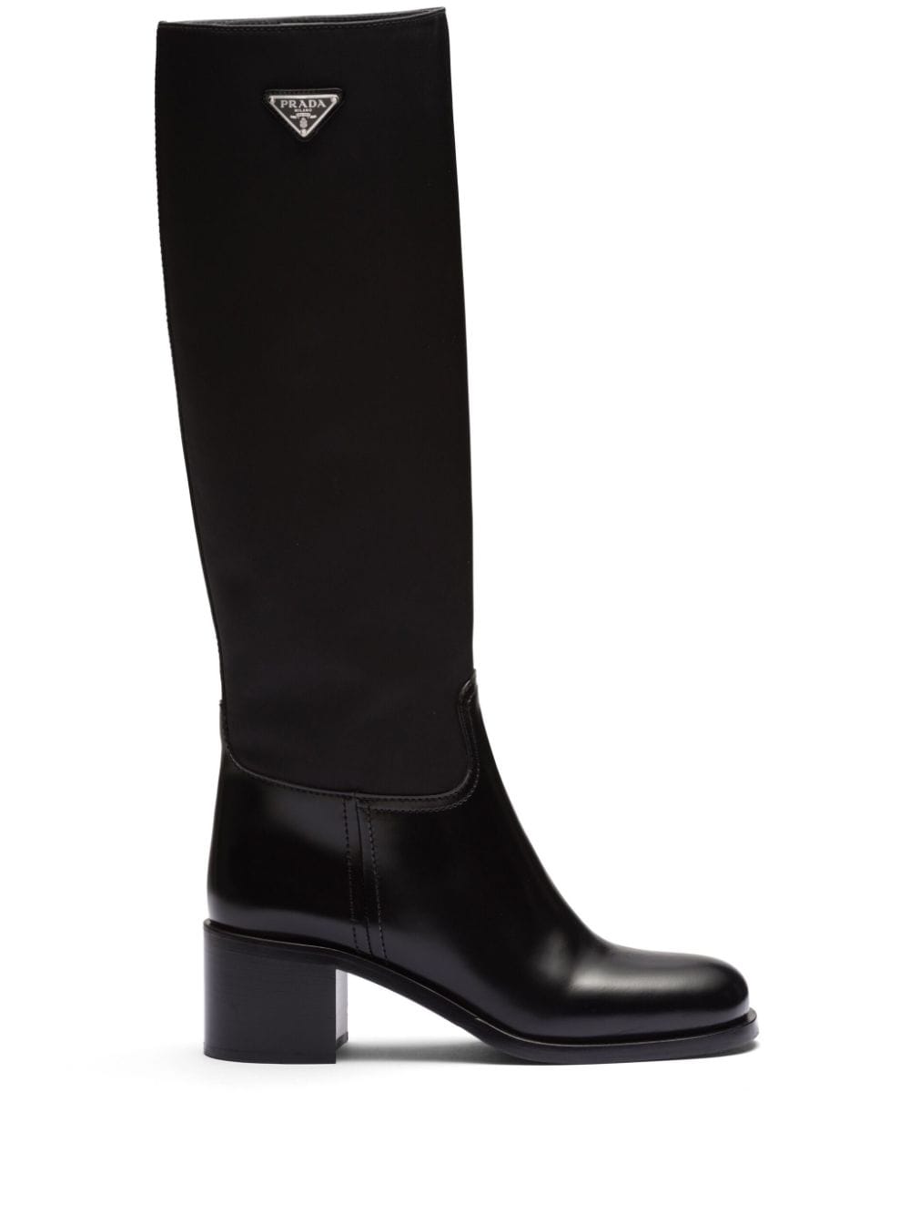 Prada triangle-logo knee-high boots - Black