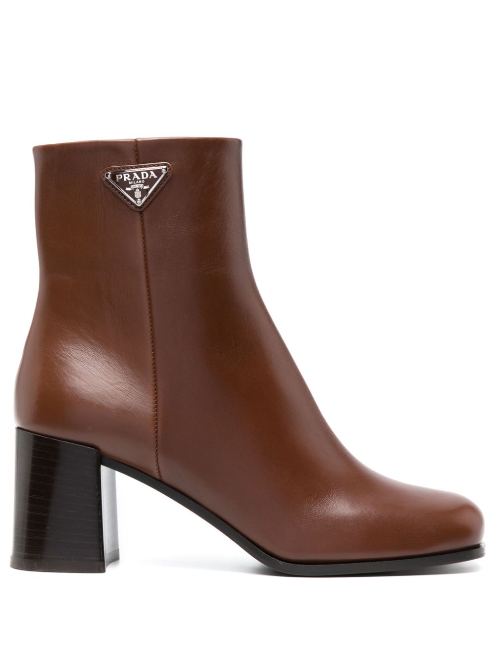 Prada triangle-logo leather boots - Brown